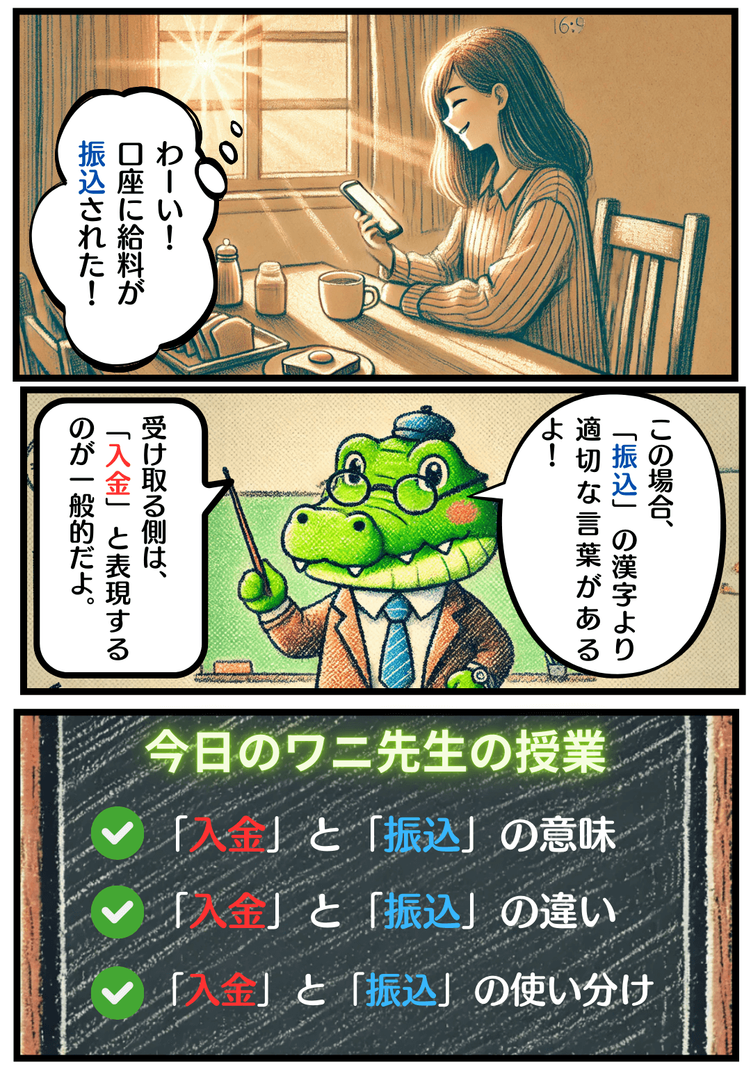 漫画で分かる】「入金」と「振込」の違いとは？意味・使い分けをわかりやすく解説！ – 同音異義語ナビ