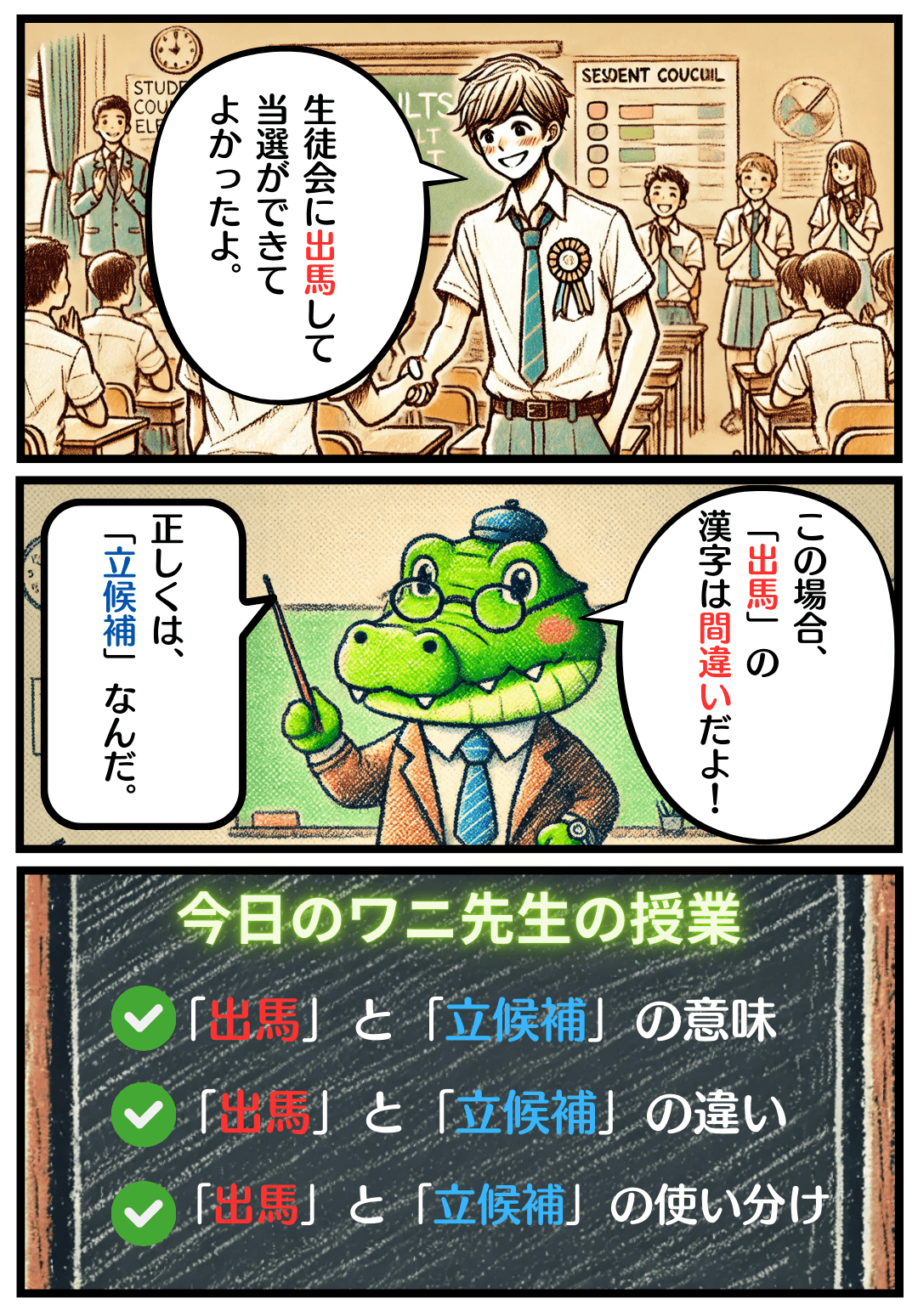 「出馬」と「立候補」の違いとは？の冒頭マンガ