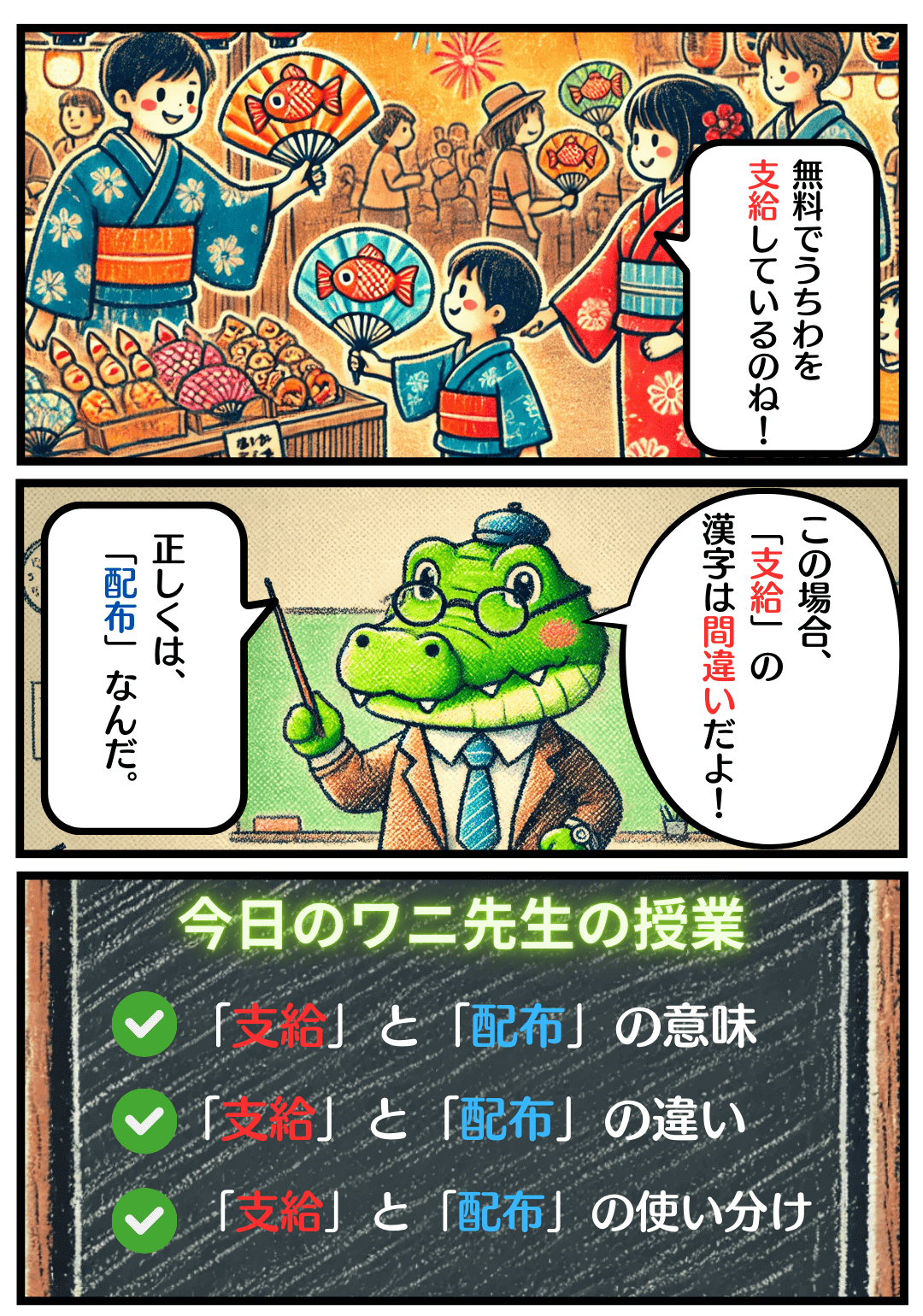 「支給」と「配布」の違いとは？の冒頭マンガ