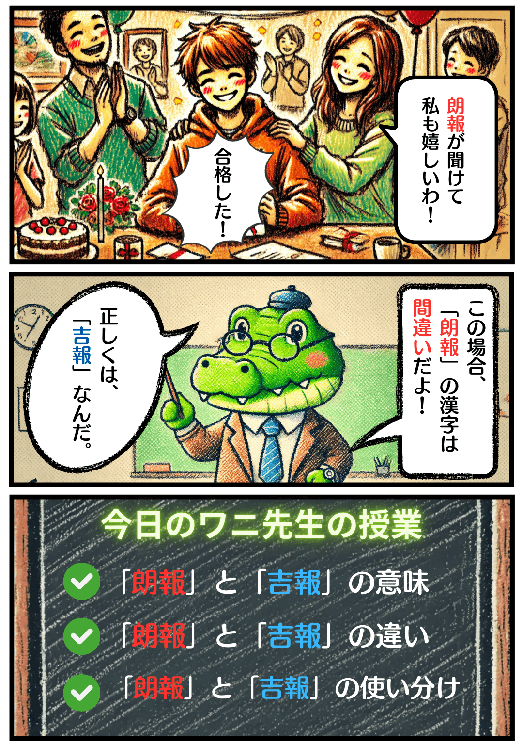 「朗報」と「吉報」の違いとは？の冒頭マンガ