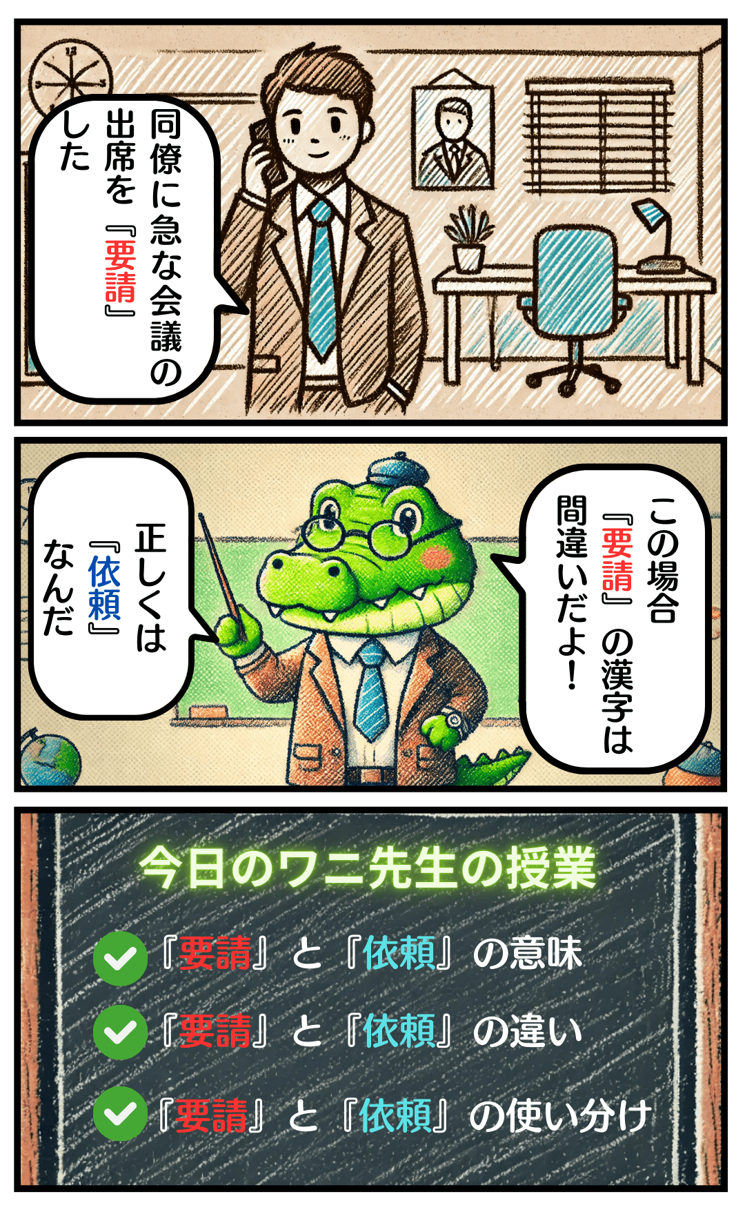 「要請」と「依頼」の違いとは？の冒頭マンガ